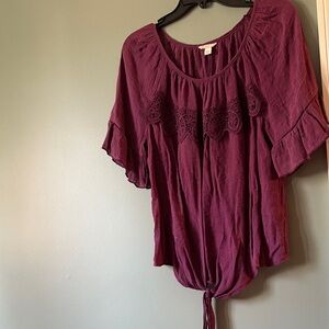 Women's Plum Top with Lace Detail